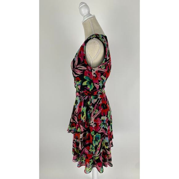 Tahari Arthur S. Levine Womens Dress Tie-Waist Vibrant Floral Size 4 V Neck - Picture 2 of 14